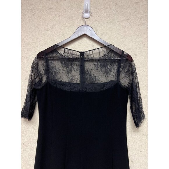 rickie freeman TERI JON Black Lace Pleated Cut Hem Short Sleeve Women's Size 8 - Picture 5 of 12
